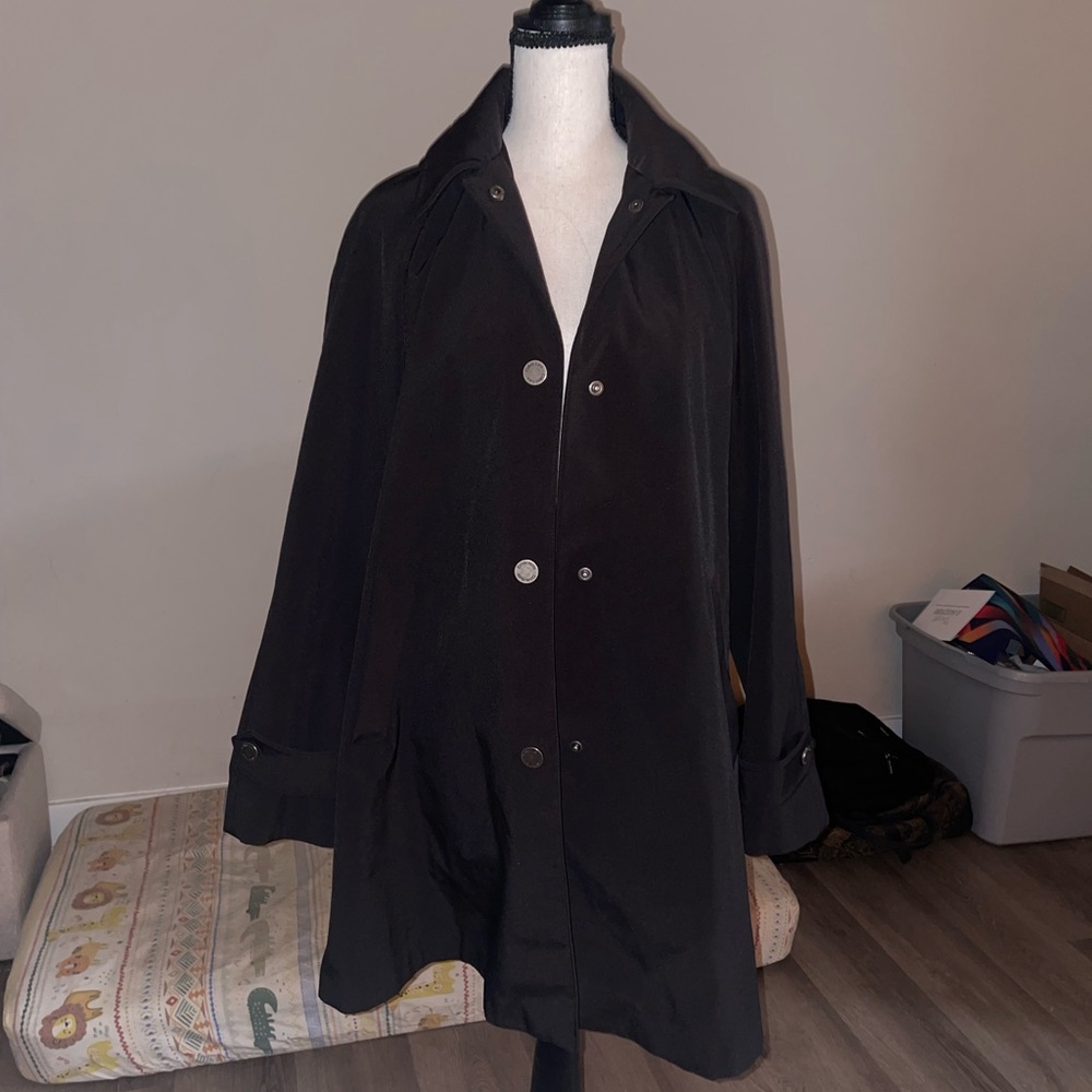 Calvin Klein three button up black collared trench Coat Jacket